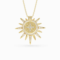 Byzantine Cross Medallion Sunburst Necklace