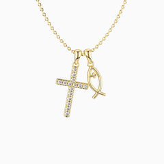 18K Gold-Plated We Will be With You Cross Ichthys Necklace