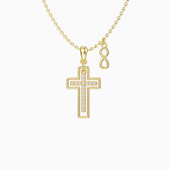 Gold Cutout Double Cross Necklace