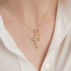 Gold Cutout Double Cross Necklace