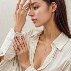 Heart Zircon Cord Cross Necklace