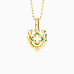 Horseshoe Four Leaf Clover Luck Charm Pendant