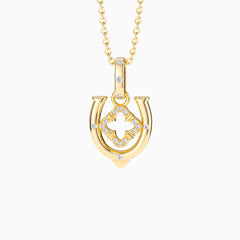 Horseshoe Four Leaf Clover Luck Charm Pendant