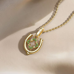 Horseshoe Four Leaf Clover Luck Charm Pendant