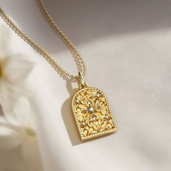 Gothic Rose Window Divine Cross Pendant Necklace