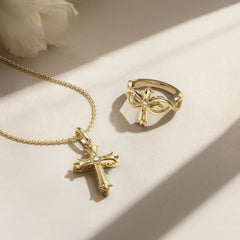 Fleur-de-Lis Ichthys Cross Pendant Necklace