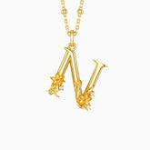 Narcissus Flower Blossom Letter N Pendant Necklace