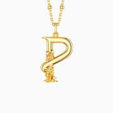 Palm Branch Blossom Letter P Pendant Necklace