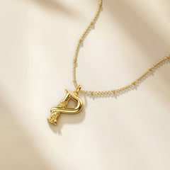 Palm Branch Blossom Letter P Pendant Necklace