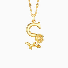 Sunflower Blossom Letter S Pendant Necklace