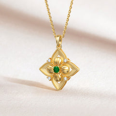 Lucky Radiance Clover Charm Milgrain Pendant Necklace