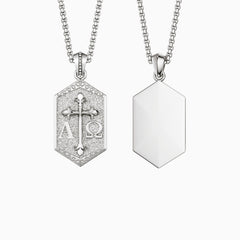 Hexagonal Alpha Omega Cross Medallion Necklace
