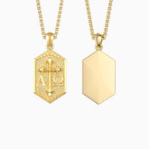 Personalized Hexagonal Alpha Omega Cross Medallion Necklace
