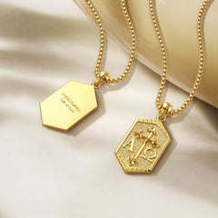 Personalized Hexagonal Alpha Omega Cross Medallion Necklace