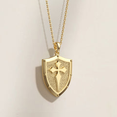 The Guardian Shield Cross Protection Pendant Medallion Necklace