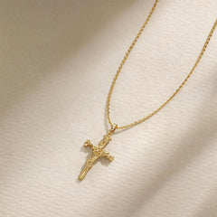 Floral Cross October Marigold Birth Flower Necklace