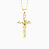 Floral Cross March Daffodils Birth Flower Necklace