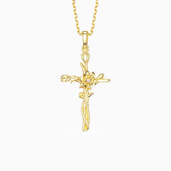 Floral Cross March Daffodils Birth Flower Necklace