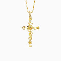 Floral Cross September Morning Glory Birth Flower Necklace