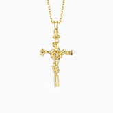 Floral Cross October Marigold Birth Flower Necklace