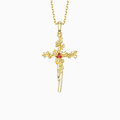 Floral Cross December Holly Birth Flower Necklace