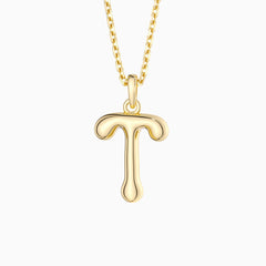 Bubble Initial Letter T Pendant Necklace