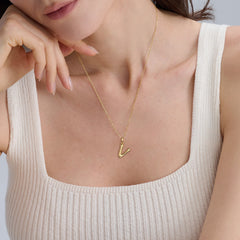 Bubble Initial Letter V Pendant Necklace
