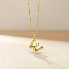 Bubble Initial Letter W Pendant Necklace