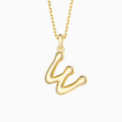 Bubble Initial Letter W Pendant Necklace