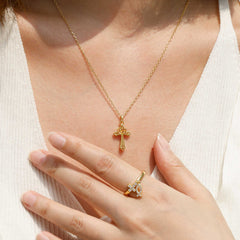 Fleur-de-Lis Cross with Crown Necklace