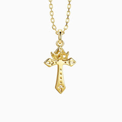 Fleur-de-Lis Cross with Crown Necklace