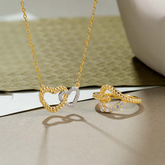 Two-Tone Braided Cord Double Heart Necklace