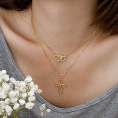 Two-Tone Braided Cord Double Heart Necklace