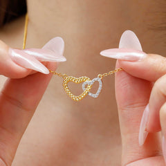 Two-Tone Braided Cord Double Heart Necklace