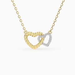 Two-Tone Braided Cord Double Heart Necklace