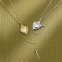 Flaming Heart with Dagger Necklace