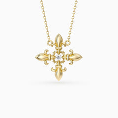 Divine Bloom Fleur-de-Lis Cross Necklace