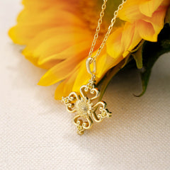 Sacred Bloom Heart Cross Birth Flower Necklace