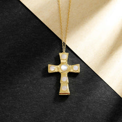 Anastasia Personalized Hidden Message Mother of Pearl Cross Necklace