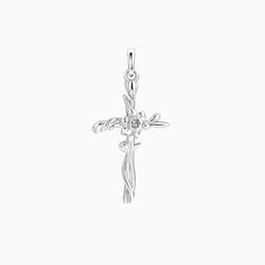 14K Solid Gold Daffodil Floral Cross Pendant