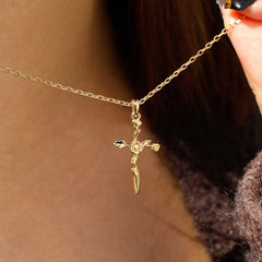 14K Solid Gold Daisy Floral Cross Pendant