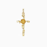 14K Solid Gold Poppy Floral Cross Pendant
