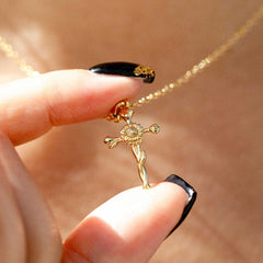 14K Solid Gold Sunflower Floral Cross Pendant