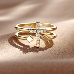 Double Zircon Cross Ring