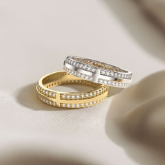 Narrow Pavé Zirconia Cross Band Ring