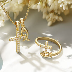 Pray Jesus Fish And Cross Ring