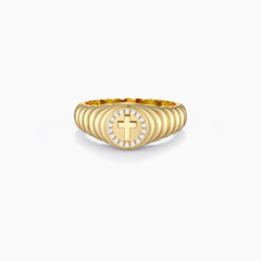Cross Wavy Pinky Signet Ring