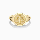 Personalized Alpha Omega Cross Signet Ring