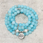 Faith Nova Natural Amazonite Stone Healing Lotus Mala Bracelet
