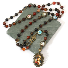 Retro Agate Stone Virgin Mary Seven Sorrow Rosary
